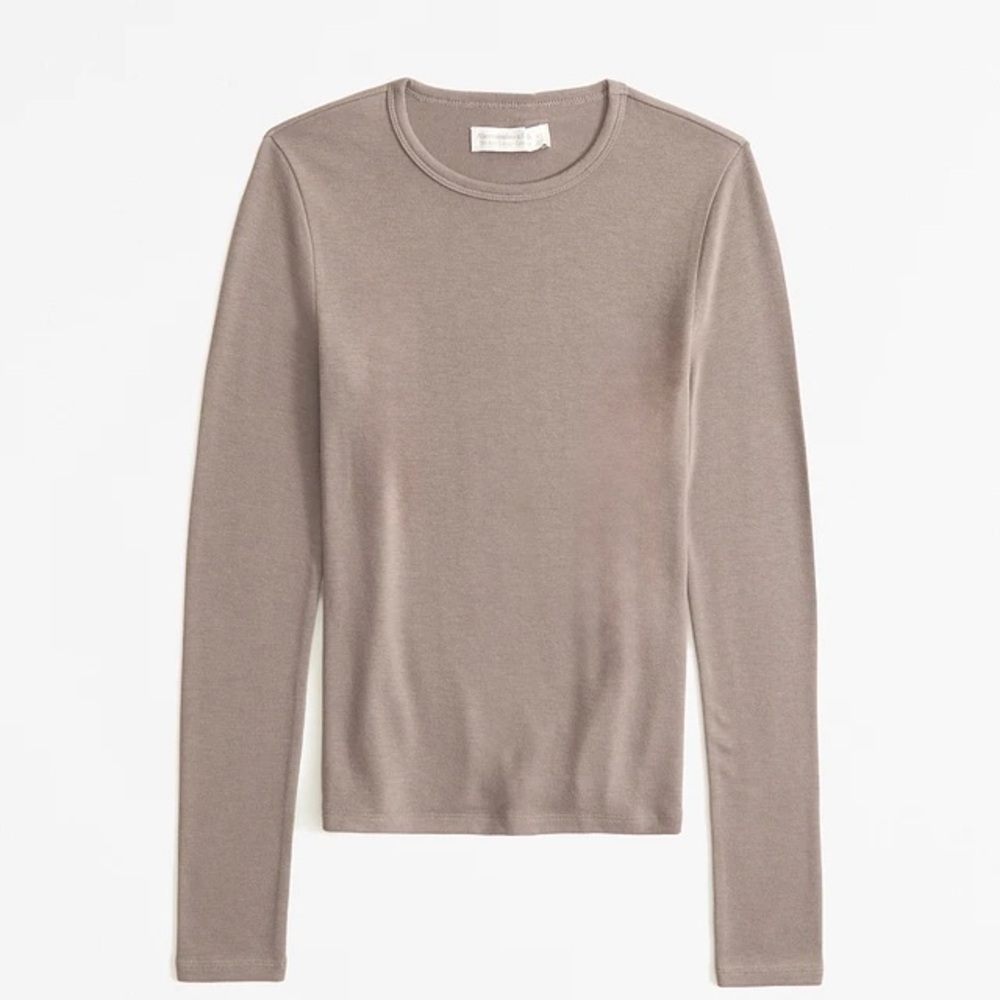 Abercrombie & Fitch Taupe Long-Sleeve Cozy Lounge Knit Tee